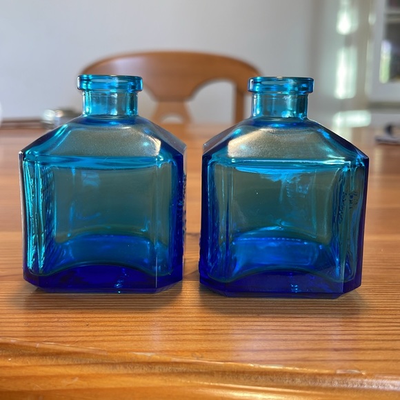 RARE! Wheaton NJ Daniel Webster Recorder Blue Glass Inkwell Bottles (pair of 2) - Picture 4 of 8